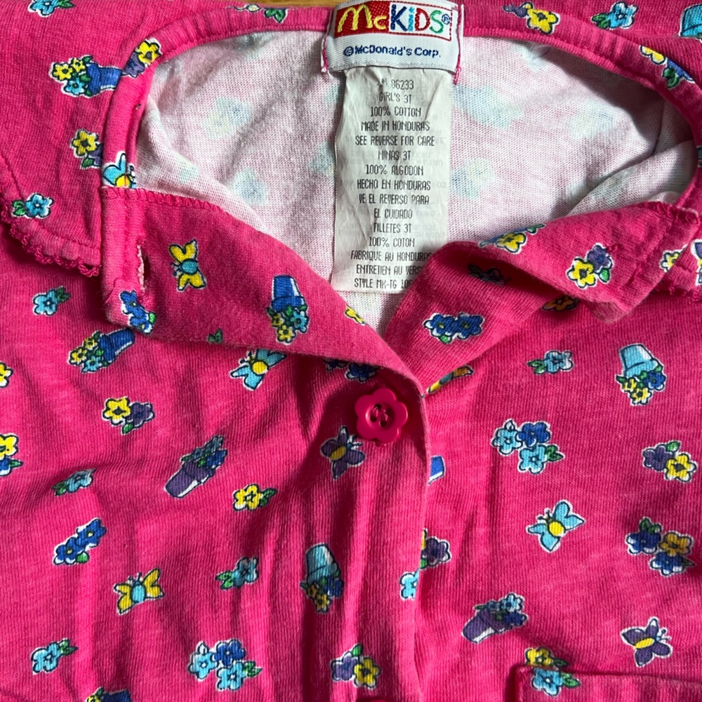 Vintage McKids pink butterfly & flower pots toddler collar shirt